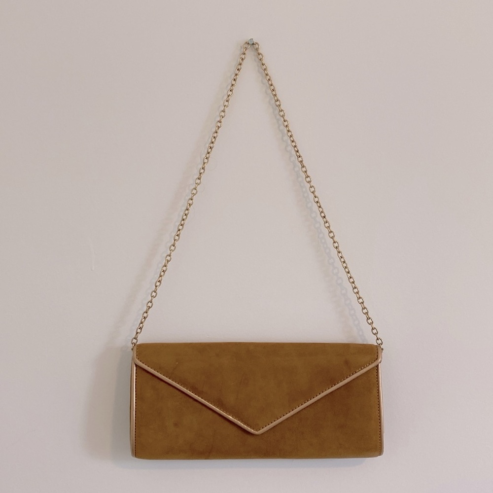 Suede Clutch With Gold Chain Strap